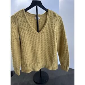 FatFace Yellow V Neck Jumper UK 10 US 6 Womens Textured Knit Long Sleeve Sweater